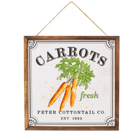 10" Square Wooden Sign: Peter Cottontail Carrots Wreath Decoration