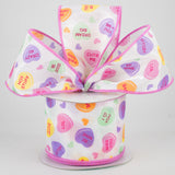 2 1/2" Conversation Candy Hearts Wired Ribbon - 1 Yard