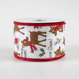 2 1/2 " "Oh Deer Christmas is Near" Wired Ribbon: White - 1 Yard