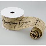2 1/2" Natural Canvas Amazing Grace Wired Ribbon: Beige & Black - 1 Yard