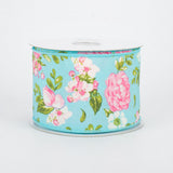 2 1/2" Rose Floral Wired Ribbon: Blue - 1 Yard