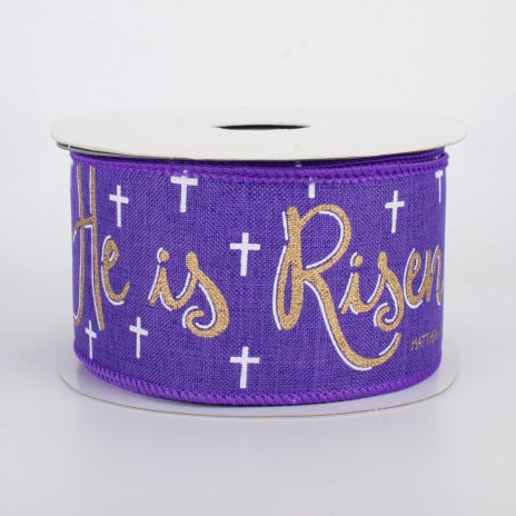 2 1/2" "He Is Risen Wired Ribbon": Purple - 1 Yard