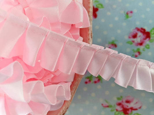 Ruffled Box Pleated Satin Ribbon/Trim - Pale Pink - 7/8 inch - 1 Yard