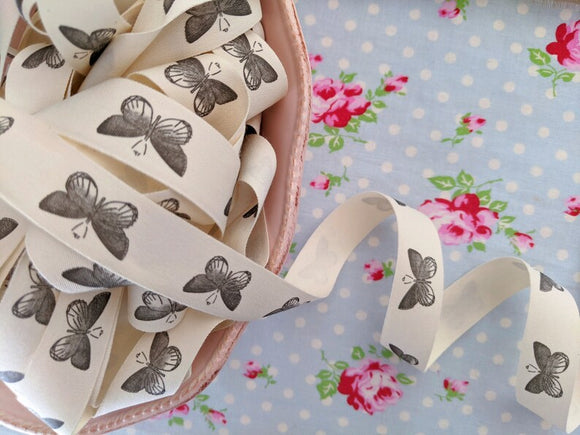Butterfly Ivory Canvas Ribbon - 3/4 inch - 1 Yard