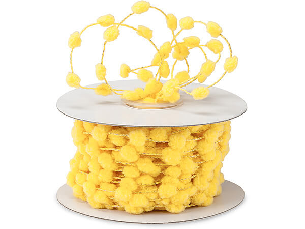 Pom Pom Wired Cord Trim- Yellow - 1/2 inch ball - 1 Yard