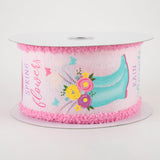 2 1/2" Rain Boots Floral Wired Ribbon: Pink with Drift Edge - 1 Yard