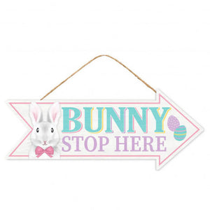 16" Bunny Stop Here Arrow Wooden Sign Wreath Decoration