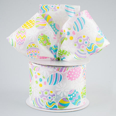 2 1/2" Glitter Daisy Eggs Wired Ribbon: Pink - 1 Yard - Sugar Pink Boutique