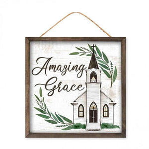 10" Square Wooden Sign: Amazing Grace Church