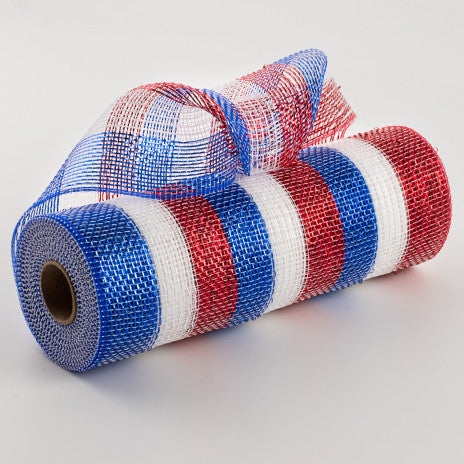 10" Poly Deco Mesh: Deluxe Stripe Patriotic - 10 Yard Roll - Sugar Pink Boutique