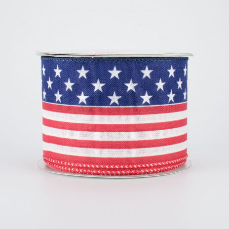 Stars & Stripes Wired Ribbon: Red, White, Blue - 1 Yard