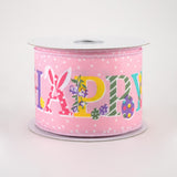 2 1/2" Glitter Happy Easter Wired Ribbon: Pale Pink - 1 Yard