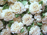 Satin Cabbage Roses - Cream - Set of 10