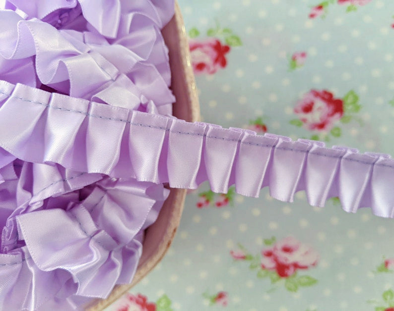 Ruffled Box Pleated Satin Ribbon/Trim - Lavender - 7/8 inch - 1 Yard