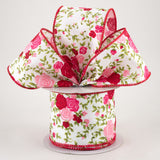 2 1/2" Mini Roses Wired Ribbon: Red & Pink - 1 Yard
