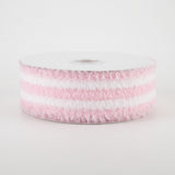 1 1/2" Fuzzy Stripes Wired Ribbon: Pink & White - 1 Yard