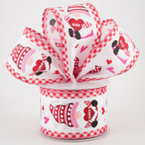 2 1/2" Valentine's Day Gnomes Red Gingham Edge Wired Ribbon - 1 Yard