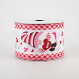 2 1/2" Valentine's Day Gnomes Red Gingham Edge Wired Ribbon - 1 Yard