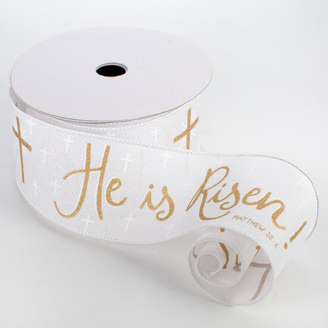 2 1/2" "He Is Risen Wired Ribbon": White - 1 Yard