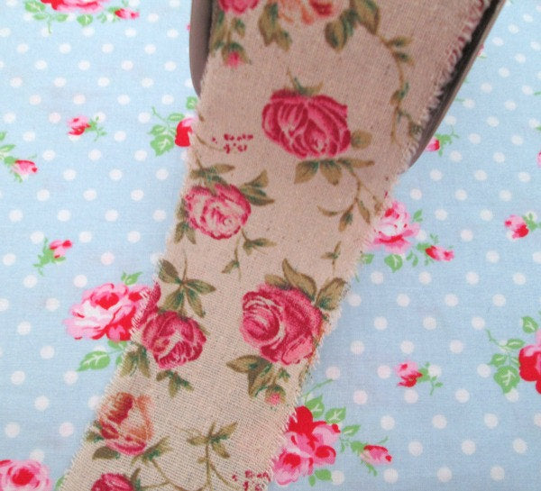 Floral Rose Vintage Style Ribbon - 2 1/2 inch - 1 Yard