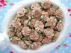 Satin Cabbage Roses - Fawn Beige - Set of 10