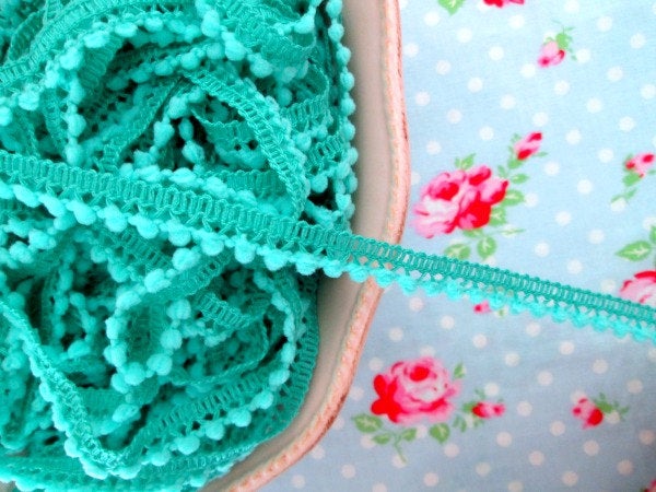 Mini Pom Pom Trim - Aqua Green - Ball Fringe - 1 Yard