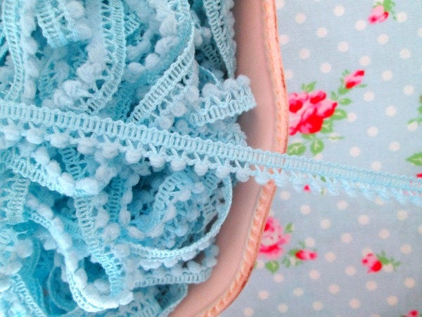 Mini Pom Pom Trim - Baby Blue - Ball Fringe - 1 Yard