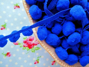 LARGE Pom Pom Trim - Royal Blue Dangling - 3/4 inch Ball Fringe - 1 Yard