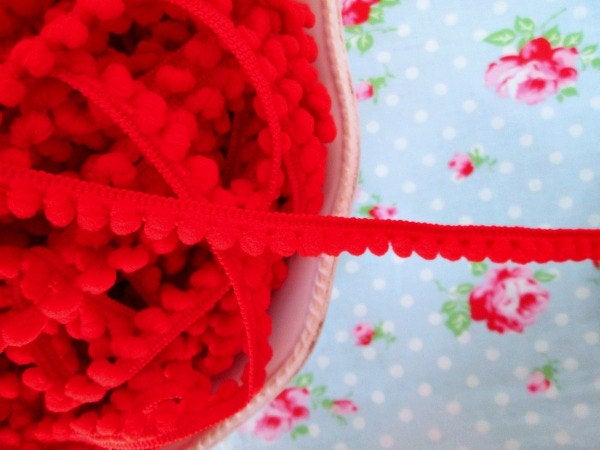 Baby Pom Pom Trim -  Cherry Red - 1/4 inch Ball Fringe - 1 Yard