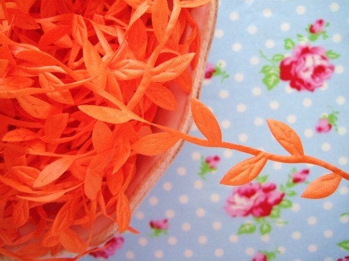 Leaf Garland Ribbon - Pumpkin Orange - 1 inch - 1 Yard