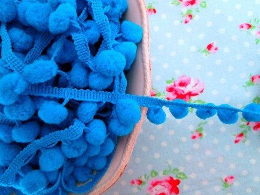 Pom Pom Trim Deep Turquoise Dangling - 1/2 inch Ball Fringe - 1 Yard