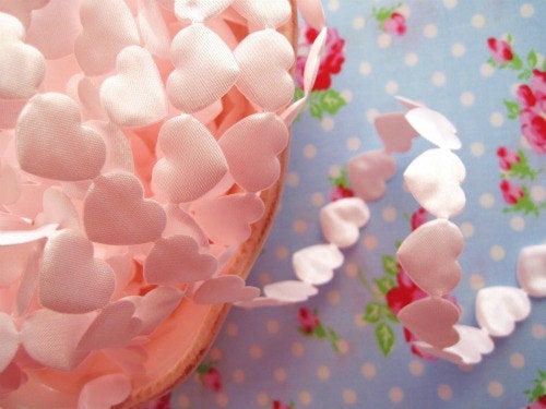 Valentine Pale Pink Satin Hearts Cut Out Ribbon/Trim - 3/4 inch - 1 Yard