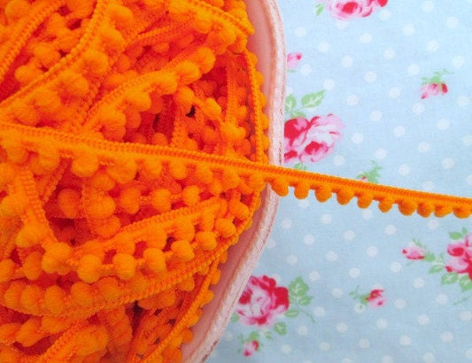 Baby Pom Pom Trim - Tangerine Orange - 1/4 inch Ball Fringe - 1 Yard