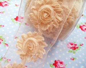 Shabby Chic Frayed Flower Trim - Ivory - 2 1/2 inch - 1 Yard