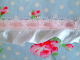 Baby Pink and White Satin Ruffled Lace Trim - 1 1/4 inch - 1 Yard