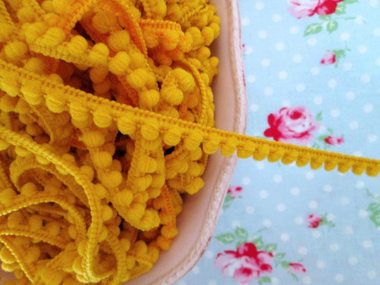 Baby Pom Pom Trim - Lemony Yellow - 1/4 inch Ball Fringe - 1 Yard - Sugar Pink Boutique