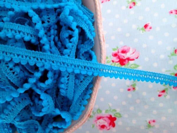 Mini Pom Pom Trim - Deep Turquoise - Ball Fringe - 1 Yard