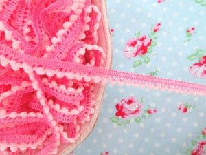 Mini Pom Pom Trim - Pink - Ball Fringe - 1 Yard