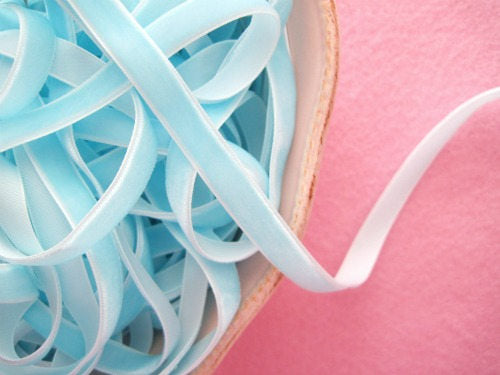 Pale Aqua Blue Velvet Ribbon - 3/8 inch - 1 Yard