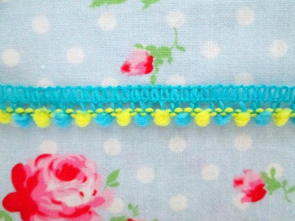 Mini Pom Pom Trim - Turquoise and Yellow - Ball Fringe - 1 Yard