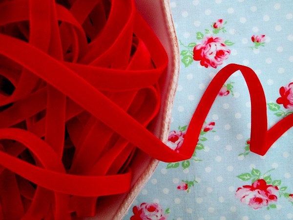 Candy Apple Red Velvet Ribbon - 3/8 inch - 1 Yard