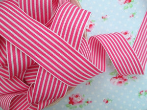 Striped Grosgrain Ribbon -  Pink and White - 1 1/2 inch - 1 Yard