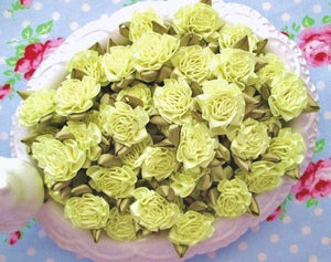 Satin Cabbage Roses - Spring Yellow - Set of 10