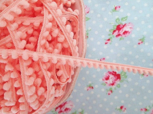 Baby Pom Pom Trim - Peachy Pink - 1/4 inch Ball Fringe - 1 Yard