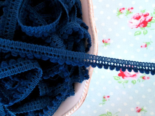 Mini Pom Pom Trim - Navy Blue - Ball Fringe - 1 Yard