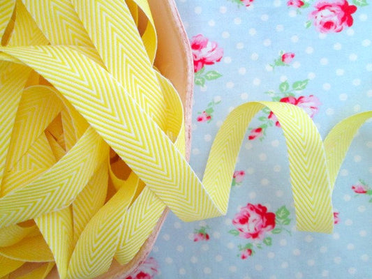 Chevron Striped Twill - Yellow and White - Ribbon - 3/4 inch - 1 Yard