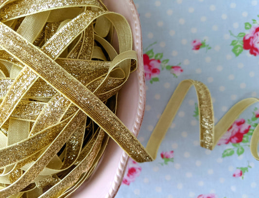 Metallic Velvet Ribbon with Woven Edge - Gold - 3/8 inch - 1 Yard