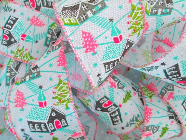 Pastel Churches Wired Edge Ribbon - 2 1/2 inch - 1 Yard