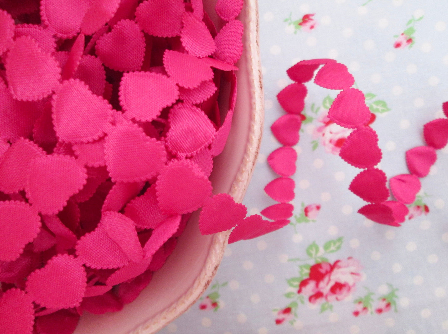 Valentine Fuchsia Satin Hearts Cut Out Ribbon/Trim - 3/4" inch - 1 Yard