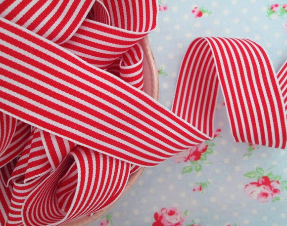 Striped Grosgrain Ribbon -  Red and White - 1 1/2 inch - 1 Yard